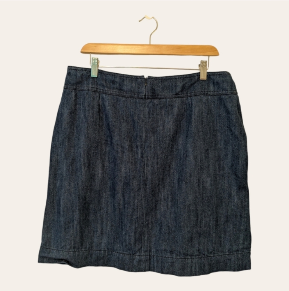 💙 Akris Punto Blue Denim A-Line Cotton Mini Skirt w/ Front Pleat, US 12 - Picture 4 of 12